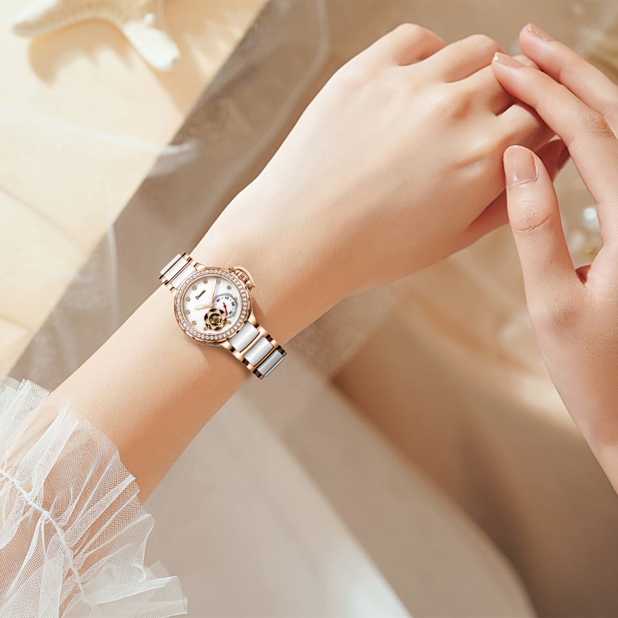 Glamorous Women's Automatic Mechanical Watch, Rhinestone Dial